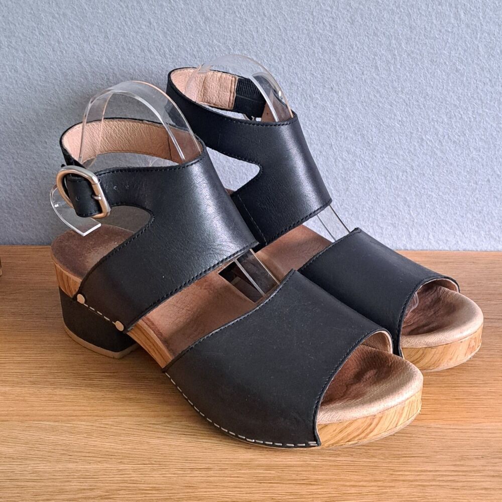 Dansko Minka Women’s EU 40 Black Leather Block Heel Ankle Strap Sandals 10